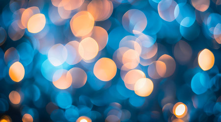 Yellow bokeh lights on blue background. Abstract blue bokeh background.