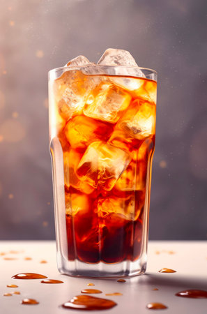 Glass of cola with ice cubes.の写真素材