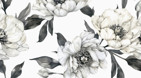 Watercolor illustration of beautiful white peonies on white background.の写真素材