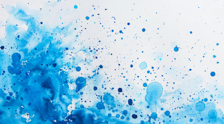 Blue watercolor paint splashes on white paper background. Abstract watercolor painting.