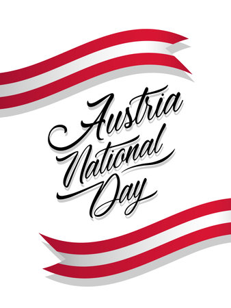 Austria National Day, vector design for poster, banner or greeting card. Text Austria National Day and Austrian flag as ribbons on white background.のイラスト素材