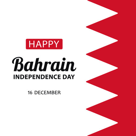 Bahrain Independence Day, flat vector illustration for greeting card, poster or banner. Text Happy Bahrain Independence Day, 16 December on the background of flag of Bahrain.のイラスト素材
