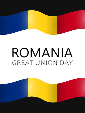 Romania Great Union Day, vector design for greeting card, poster or banner. Romanian flags as frame and text Romania Great Union Day in the middle on white background.のイラスト素材