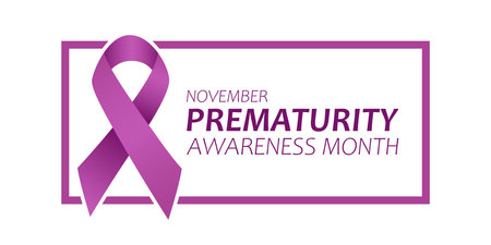 World Prematurity Day, vector design for banner or poster. Text November Prematurity Awareness Month and purple ribbon on white background.のイラスト素材