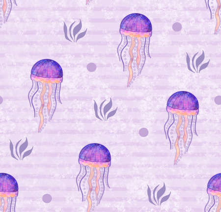 Ornamental jellyfish seamless pattern. Endless sea ornamental textured background.の写真素材