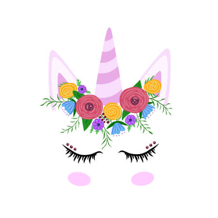 unicorn with flowers on his head vector
