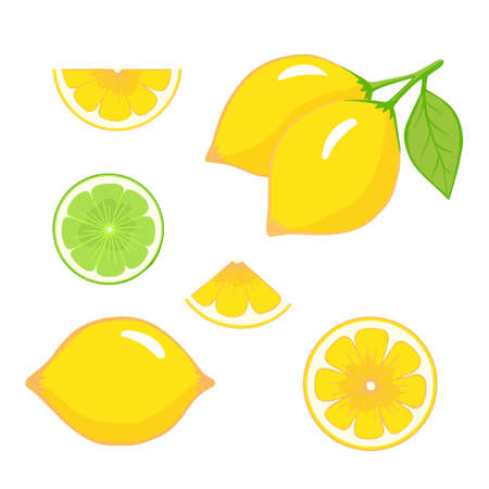 lemon, lime cut vector. Illustration for printing, backgrounds, wallpapers, covers, packaging, greeting cards, posters, stickers, textile and seasonal design. Isolated on white background.のイラスト素材