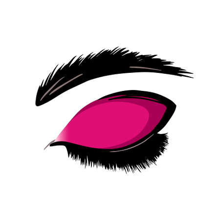 Makeup, eyelashes, eyebrows isolated on white background. Fashion illustration for lash maker, eyebrow master, beauty salon.のイラスト素材