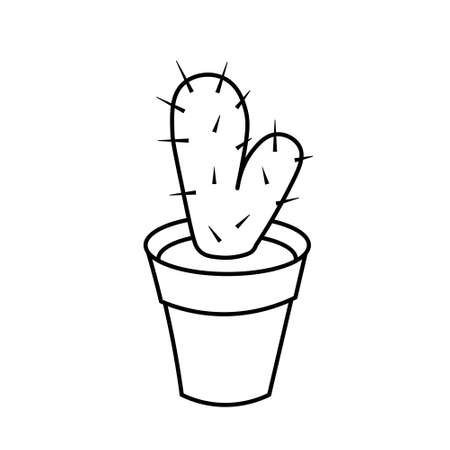 Simple icon cactus in pot. One line drawing. Illustration for printing, backgrounds, wallpapers, packaging, greeting cards, posters, stickers, textile, seasonal design. Isolated on white background.のイラスト素材