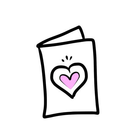 love card with heart. Doodle vector illustration for printing, backgrounds, icon web, mobil design, wallpapers, covers, packaging, posters, stickers, textile and seasonal design. Isolated on white baのイラスト素材