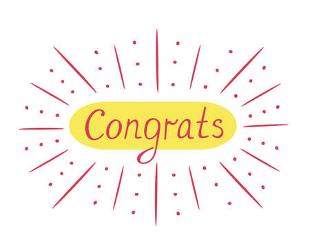 Congrats lettering with firework. Vector Illustration for printing, backgrounds, covers, packaging, greeting cards, posters, stickers, textile and seasonal design. Isolated on white background.のイラスト素材