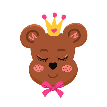 Cute bear princess girl. Vector Illustration for printing, backgrounds, covers, packaging, greeting cards, posters, stickers, textile, seasonal design. Isolated on white background.のイラスト素材