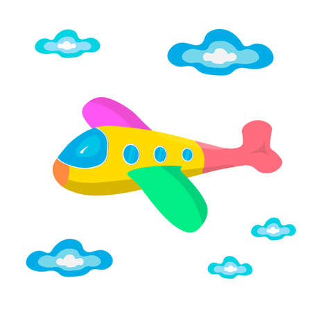 Children plane and clouds vector. Illustration for printing, backgrounds, wallpapers, covers, packaging, greeting cards, posters, stickers, textile and seasonal design. Isolated on white background.のイラスト素材