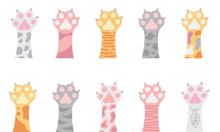 Cat paws, kitten legs, cute cat foot. Vector Illustration for printing, backgrounds, covers, packaging, greeting cards, posters, stickers, textile and seasonal design. Isolated on white background.のイラスト素材