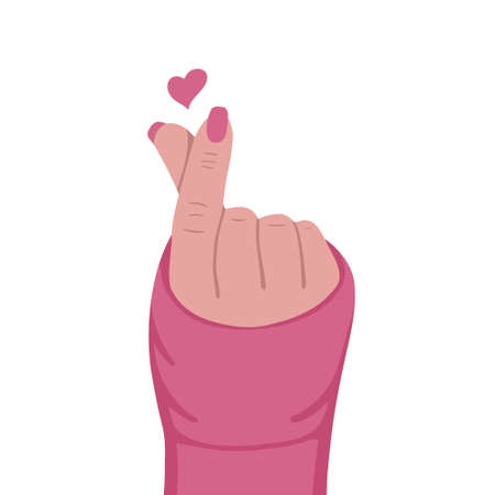 Heart sign fingers on hand. Finger love symbol. Vector Illustration for printing, backgrounds, covers, packaging, greeting cards, posters, stickers and seasonal design. Isolated on white background.のイラスト素材