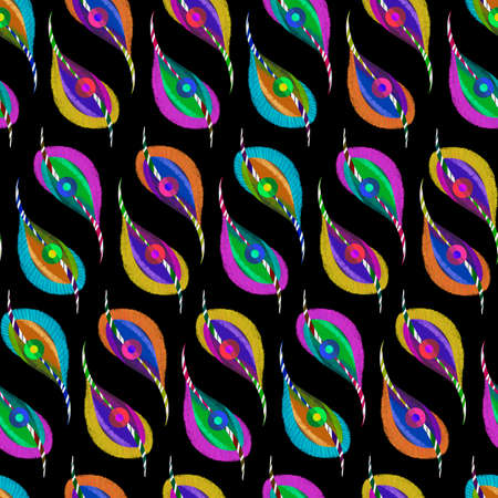 Abstraction feathers pattern on black background. Illustration for printing, backgrounds, wallpapers, covers, packaging, greeting cards, posters, stickers, textile and seasonal design.の写真素材