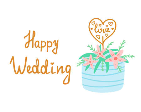 Happy wedding. Wedding cake. Vector Illustration for printing, backgrounds, covers, packaging, greeting cards, posters, stickers, textile and seasonal design. Isolated on white background.のイラスト素材