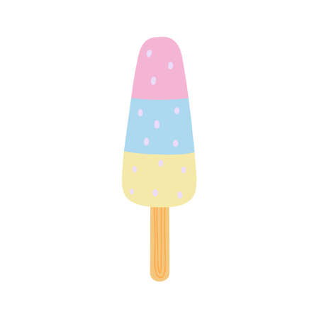 Multicolor ice cream , frozen juice on wooden stick, fruity . Vector Illustration for background, packaging, greeting card, poster and seasonal design. Isolated on white background.のイラスト素材