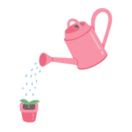 watering can and seedling. Vector Illustration for printing, backgrounds, covers and packaging. Image can be used for greeting cards, posters, stickers and textile. Isolated on white background.のイラスト素材
