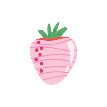 Strawberry in pink chocolate. Vector Illustration for printing, backgrounds, covers and packaging. Image can be used for greeting cards, posters, stickers and textile. Isolated on white background.のイラスト素材