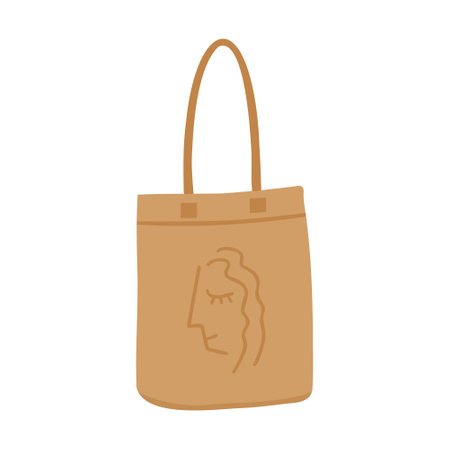 Cotton bag with girl print. Vector Illustration for printing, backgrounds, covers and packaging. Image can be used for greeting cards, posters, stickers and textile. Isolated on white background.のイラスト素材