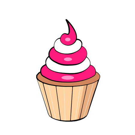 Pink cupcake muffin. Vector Illustration for printing, backgrounds, covers and packaging. Image can be used for greeting cards, posters, stickers and textile. Isolated on white background.のイラスト素材