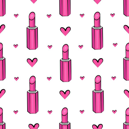 Lipstick Seamless Pattern. Vector Illustration for printing, backgrounds, covers and packaging. Image can be used for greeting cards, posters, stickers and textile. Isolated on white background.のイラスト素材