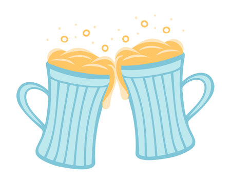 Two glasses with beer. Vector Illustration for printing, backgrounds, covers and packaging. Image can be used for greeting cards, posters, stickers and textile. Isolated on white background.のイラスト素材