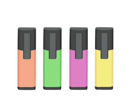 Colorful marker pen set, text highlighter. Vector Illustration for printing, backgrounds and covers. Image can be used for greeting cards, posters, stickers and textile. Isolated on white background.のイラスト素材