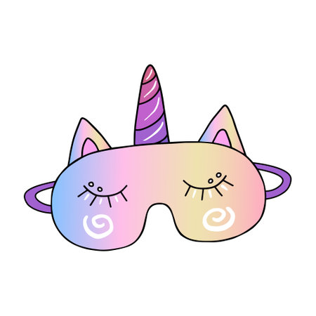 Unicorn sleep mask. Vector Illustration for printing, backgrounds, covers, packaging, greeting cards, posters, stickers, textile and seasonal design. Isolated on white background.のイラスト素材