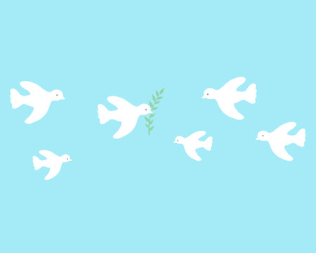 doves, symbol of peace, International Peace Day. Vector Illustration for printing, backgrounds and packaging. Image can be used for greeting cards, posters and stickers. Isolated on white background.のイラスト素材