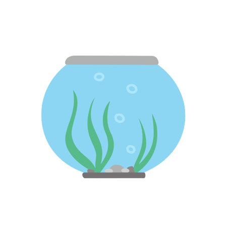 fishbowl, aquarium with algae. Vector Illustration for printing, backgrounds, covers and packaging. Image can be used for greeting cards, posters, stickers and textile. Isolated on white background.のイラスト素材