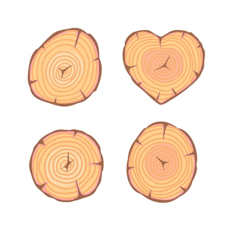 wood slices, round cuts of logs. Vector Illustration for printing, backgrounds, covers and packaging. Image can be used for greeting cards, posters, stickers and textile. Isolated on white background.のイラスト素材