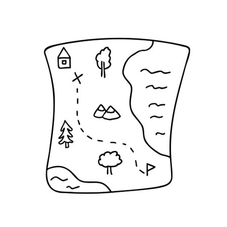 camping map, guide. Vector Illustration for printing, backgrounds, covers and packaging. Image can be used for greeting cards, posters, stickers and textile. Isolated on white background.のイラスト素材