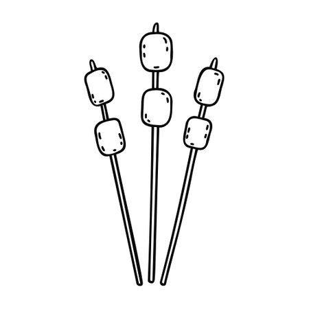 marshmallows on a stick, camping. Vector Illustration for printing, backgrounds and packaging. Image can be used for greeting cards, posters, stickers and textile. Isolated on white background.のイラスト素材