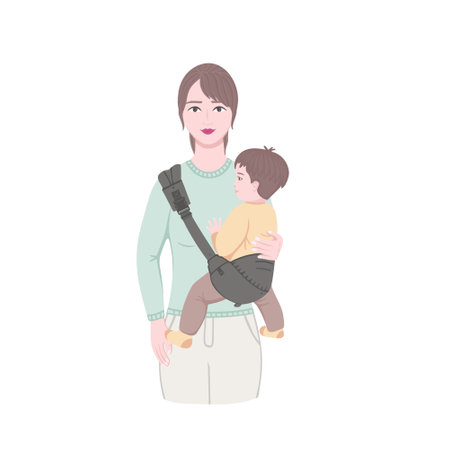mother with baby in baby sling. Vector Illustration for printing, backgrounds, covers and packaging. Image can be used for greeting cards, posters, stickers and textile. Isolated on white background.のイラスト素材