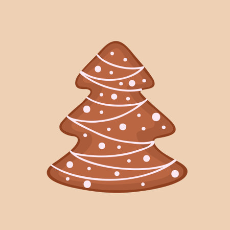 ginger Christmas tree, cookie. Vector Illustration for printing, backgrounds, covers and packaging. Image can be used for greeting cards, posters, stickers and textile. Isolated on white background.のイラスト素材