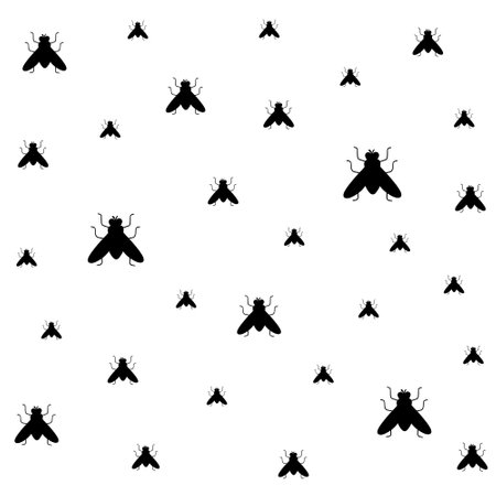 black fly silhouette, background. Vector Illustration for printing, backgrounds, covers and packaging. Image can be used for greeting cards, posters and stickers. Isolated on white background.のイラスト素材