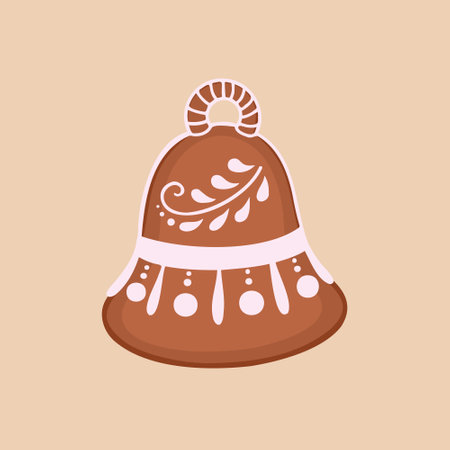 gingerbread bell, cookie. Vector Illustration for printing, backgrounds, covers and packaging. Image can be used for greeting cards, posters, stickers and textile. Isolated on white background.のイラスト素材