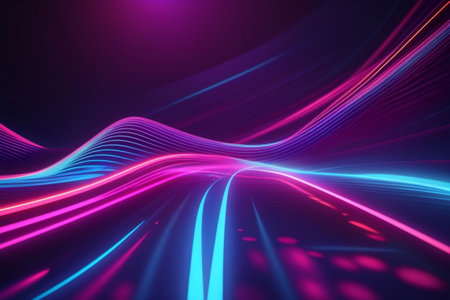 abstract background with blue and pink neon lines. 3d renderingの素材