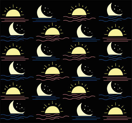Set of design elements in gold color on black background. Occult symbols of moon, sun, and stars....