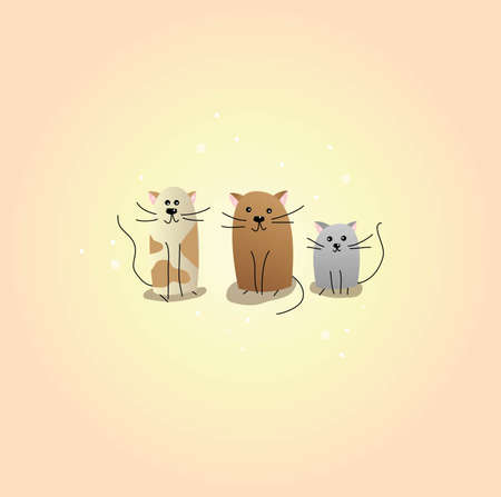 bundle of three cats different colors mascots characters vector illustration design
