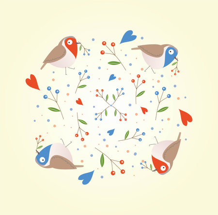 Vector card with hand drawn cute Magpie with pomegranate twig in its beak. Ink drawing, graphic style. Beautiful animal design elements, funny illustration.のイラスト素材