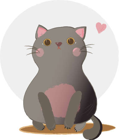 Gray cat with a heart shaped necklace.のイラスト素材