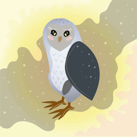 gray cute snowy owl on a light background. vector design elementのイラスト素材