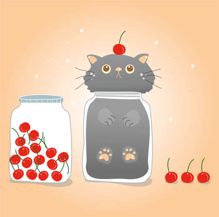 Cherry preserve in glass jar illustrationのイラスト素材