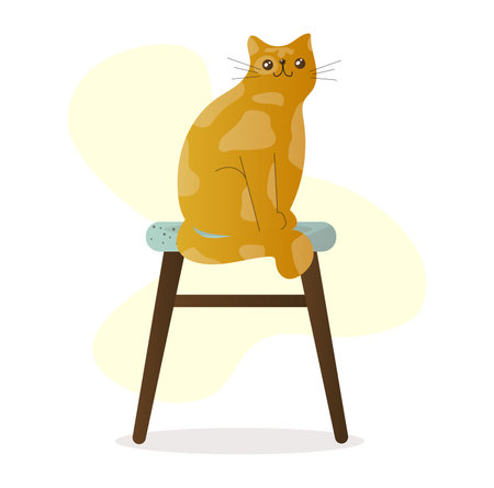 a red cat sitting on a stoolのイラスト素材