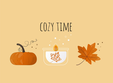 a teapot and a jar of jam. cozy autumn setのイラスト素材
