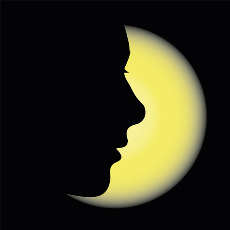 Vector illustration of black silhouette of a person's profile on a light yellow backgroundのイラスト素材