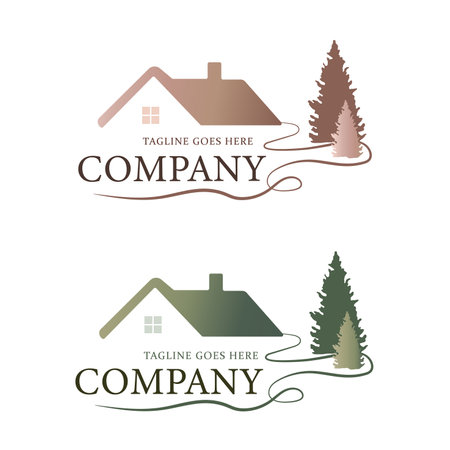 logo in the form of a house in the forest. modern and minimalist style, geometric elements, calm pastel and golden huesのイラスト素材